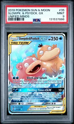 SLOWPOKE & PSYDUCK GX 35/236 PSA 9 UNIFIED MINDS HOLO POKEMON CARD ENGLISH - Image 1