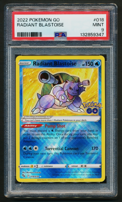 Radiant Blastoise 018/078 Holo Rare Pokemon 2022 GO PSA 9 MINT - Image 1