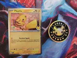 Pokemon Card - Pikachu 051/162 Pokemen Day 30th Anniversary Stamped with Coin - Image 1