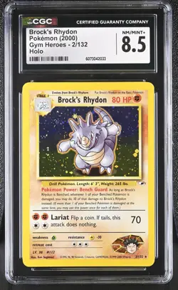 CGC 8.5 Brock's Rhydon 2000 Gym Heroes 2/132 Holo Pokemon Card - Image 1