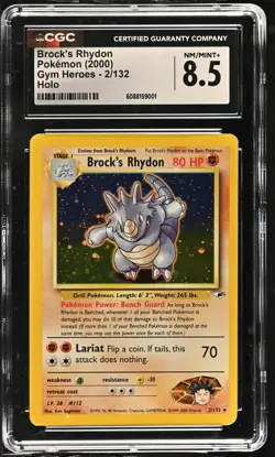 CGC 8.5 Brock's Rhydon 2000 Gym Heroes 2/132 Holo Pokemon Card - Image 1