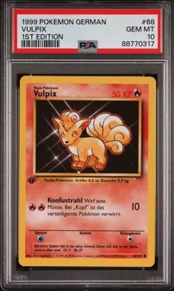 POKEMON TCG 1999 BASE SET FIRST EDITION GERMAN VULPIX PSA 10 68/102 - Image 1