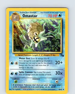 Pokemon TCG Omastar Fossil 40/62 Unlimited Uncommon Card WOTC Played HP - Image 1