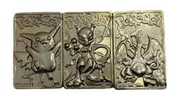 Burger King Pokemon Gold Metal Cards Charizard Pikachu Mewtwo Lot 1999 - Image 1