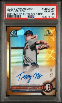 Troy Melton 2022 Bowman Draft Chrome 1st Autograph Auto Gold /50 PSA 10 GEM MINT - Image 1