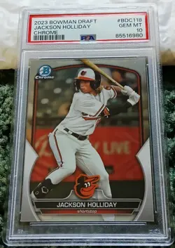 2023 BOWMAN DRAFT CHROME #BDC118 JACKSON HOLLIDAY RC ROOKIE PSA 10 GEM MINT - Image 1