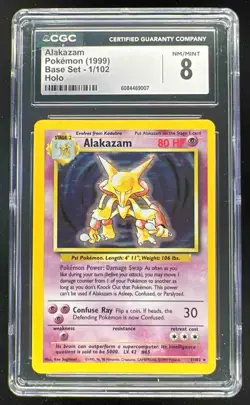 1999 Pokemon Set Unlimited #1/102 Alakazam Rare Holo CGC 8 - Image 1