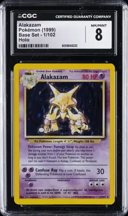 1999 POKEMON BASE SET UNLIMITED HOLO #1/102 ALAKAZAM CGC 8 - Image 1