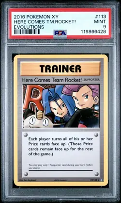 2016 POKEMON XY EVOLUTIONS #113 HERE COMES TEAM ROCKET! PSA 9 - Image 1