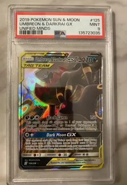 2019 Pokemon Sun and Moon Umbreon and Darkrai GX Unified Minds PSA 9 125/236 - Image 1