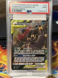 2019 Pokemon Sun and Moon Umbreon and Darkrai GX PSA 9 Unified Minds 125/236 - Image 1