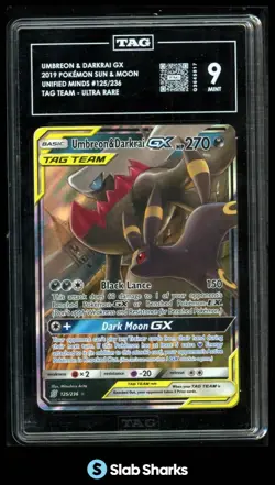 2019 POKEMON SUN MOON UNIFIED MINDS #125/236 UMBREON & DARKRAI TAG TEAM GX TAG 9 - Image 1