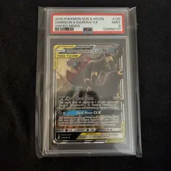 2019 Pokemon Sun and Moon Umbreon and Darkrai GX PSA 9 Unified Minds 125/236 - Image 1
