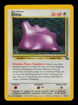 Pokemon Card Ditto 3/62 Fossil Holo Vintage Rare Foil WOTC Original MP 1999 - Image 1
