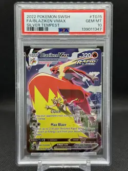 2022 POKEMON SWORD & SHIELD SILVER TEMPEST #TG15 FULL ART/BLAZIKEN VMAX PSA 10 - Image 1