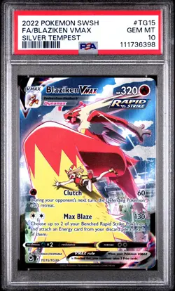 2022 POKEMON SWORD & SHIELD SILVER TEMPEST #TG15 FULL ART/BLAZIKEN VMAX PSA 10 - Image 1