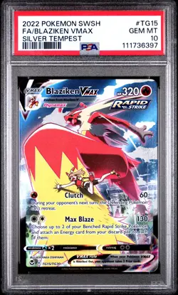 2022 POKEMON SWORD & SHIELD SILVER TEMPEST #TG15 FULL ART/BLAZIKEN VMAX PSA 10 - Image 1