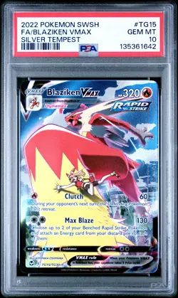 2022 POKEMON SWORD & SHIELD SILVER TEMPEST #TG15 FULL ART/BLAZIKEN VMAX PSA 10 - Image 1