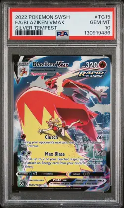 2022 POKEMON SWORD & SHIELD SILVER TEMPEST #TG15 FULL ART/BLAZIKEN VMAX PSA 10 - Image 1