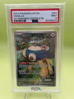 2023 Snorlax SVP EN 151 Pokemon Center ETB Promo Scarlet & Violet #051 PSA 9 - Image 1