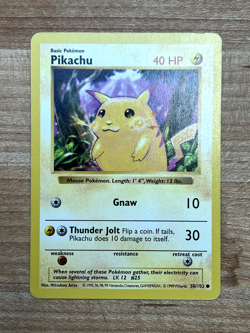 Pikachu (Yellow Cheeks) 58/102 Pokemon TCG Base Set Unlimited Shadowless - NM - Image 1