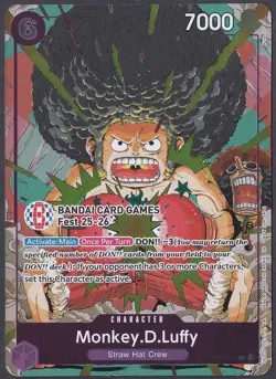 Monkey. D. Luffy Bandai Card Fest 25-26 Afro Promo Card OP07-073 One Piece Engli - Image 1