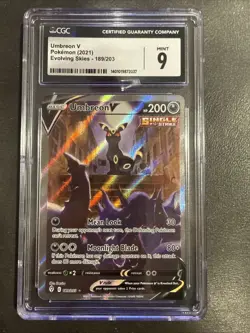 2021 Pokemon SWSH Evolving Skies Umbreon V Alternate Full Art 189/203 CGC 9 Mint - Image 1