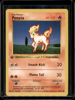 Ponyta 60/102 1st Edition Base Set Shadowless - WOTC Pokemon Card - MP - Image 1