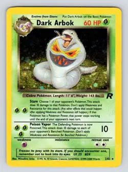 Dark Arbok Rare Holo Pokemon Card Team Rocket 2/82 Basic 1999 Holographic MP* - Image 1