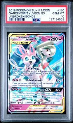 2019 POKEMON SUN & MOON UNBROKEN BONDS #130 GARDEVOIR & SYLVEON GX PSA 10 - Image 1
