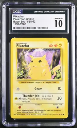 CGC 10 1999 Pokemon Base Set Pikachu 1999-2000 UK 4th Print #58/102 PSA BGS - Image 1