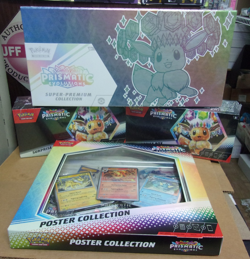 POKEMON PRISMATIC EVOLUTIONS SUPER PREMIUM + (2) SURPRISE + POSTER BOX LOT - Image 1