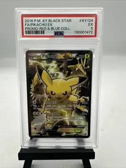 Pikachu EX XY124 Black Star Promo Pokemon RED BLUE COLL. Full Art Card EX PSA 5 - Image 1