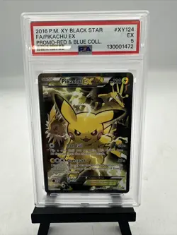 Pikachu EX XY124 Black Star Promo Pokemon RED BLUE COLL. Full Art Card EX PSA 5 - Image 2