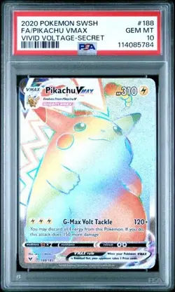 PIKACHU VMAX #188 PSA 10 • 2020 POKEMON SWORD & SHIELD VIVID VOLTAGE SECRET FA - Image 1