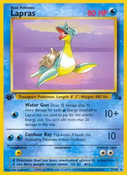 Lapras - 25/62 - Pokemon Fossil 1st Edition Rare Card WOTC LP - Image 1
