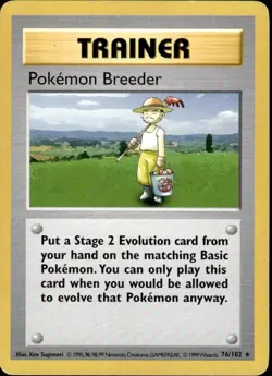 1999 Pokemon Base Set Pokemon Breeder Shadowless 76/102 LP Rare Trainer TCGCC - Image 1