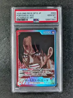 2025 One Piece PORTGAS D. ACE OP13-002 Carrying On His Will Alt Art JPN PSA 10 - Image 1