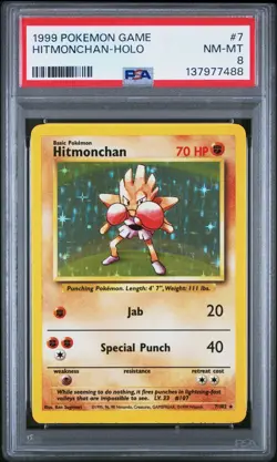 Hitmonchan 7/102 Holo Rare Pokemon 1999 Unlimited Base PSA 8 NM-MT - Image 1