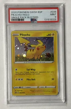 2020 Pokemon Pikachu Blister Pack Black Star Promo Holo SWSH BSP #039 PSA 9 Mint - Image 1