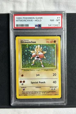 1999 POKEMON BASE SET UNLIMITED #7 HITMONCHAN HOLO PSA 8 - Image 1