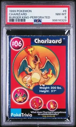 PSA 8 CHARIZARD BURGER KING 1999 POKEMON #6 GRADED NM-MINT VINTAGE DRAGON *TPHLC - Image 1