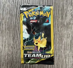 Pokemon: Sun & Moon- Team Up- Booster Pack (3 Cards) Pikachu+Zekrom- SEALED - Image 1