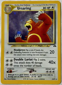 Pokemon TCG Ursaring Holo Rare 15/75 Neo Discovery 2001 NM - Image 1