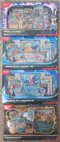 Lot of 4 Pokemon - Mega Lucario, Greninja, Snorlax & Charizard Boxes - SEALED - Image 1