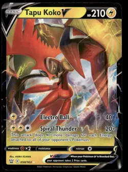 Pokemon Cards Tapu Koko V 050/163 Battle Styles Holo Rare V NM - Image 1