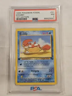 1999 Pokemon Fossil Krabby 1st Edition #51 PSA 7 - Image 1