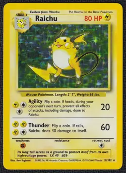 Pokemon Raichu 14/102 Holo 1999-2000 UK 4th Print Base Set - Image 1