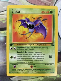 💥 Zubat 57/62 1st Edition Stamp Fossil Rare Non Holo Foil Pokemon Card 1999 - Image 1