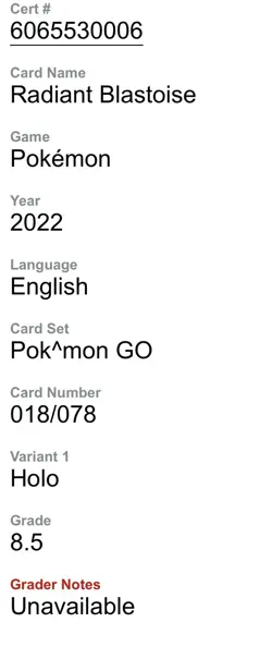 💧 CGC 8.5 NM/Mint+ Radiant Blastoise #018/078 - 2022 Pokemon GO - Image 4